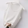 女性用タンクサマーウェーブカットアイスシルクタンクトップソリッド気質シンプルなカジュアル汎用韓国ラウンドネックストライプノースリーブ