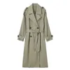 Mulheres Trench Coats Mulheres Moda Com Cinto Sólido Duplo Breasted Vintage Lapela Pescoço Mangas Compridas Feminino Chic Lady Outfits