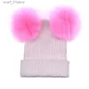 Chapeaux et écharpes ensembles 2024 nouvelle boule de fourrure C 2 Pom Poms femmes chapeau d'hiver femmes laine chapeau tricoté coton haricot C nouveau épais femmes CC24319