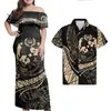 Groothandel Tonga kleding Polynesische paar set print op aanvraag aangepaste maxi plus size damesjurken bijpassende herenoverhemden Moq 1