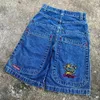 JNCO Shorts Y2K Hip Hop Pocket Baggy Denim Gym Shorts Män kvinnor Summer Harajuku Gothic Men Basketball Shorts Streetwear 240417