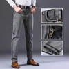 Mens Stretch Regular Fit Jeans Business Casual Classic Style Fashion Denim Trousers Male Black Blue Gray Pants 240321