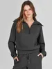 Women Two Piece Outfit Cotton Sweat Suit Set Quarter Zip Oversized Sweatshirt Wide Leg Sweat Pant Fall Lounge Tracksuit