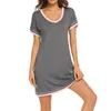 Damen-Schlafkleid aus Baumwolle, atmungsaktiv, weich, bequem, O-Ausschnitt, kurzärmelig, Nachthemd, Dessous, Heim-Sleepshirt 240313