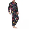 Pyjamas pour hommes Pyjamas Hommes Ditsy Floral Quotidien Rouge et Jaune 2 pièces Pyjama ample Ensemble manches longues Kawaii Costume de maison surdimensionné