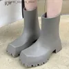 Stövlar Nya 2023 Regnstövlar Kvinnor Sliding Ankle Boots Fashion Platform Kort skor Anti Slip Waterproof Boots Womens Rain Boots Q240321