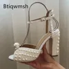 Sandalias de gladiador con perlas grandes para mujer, zapatos de tacón alto con diamantes de imitación y Punta abierta, zapatos de boda puros para mujer 240312