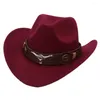 Boinas Sombrero de vaquero occidental de fieltro con banda de vaca Accesorios para cabeza de buey Jazz Fedora Sombreros Estilo étnico Suave tibetano Top Hombres