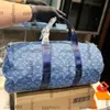 Kadın Tasarımcı Old Flower Sport Seyahat Duffel Denim Mavi Çantalar Naylon Ayarlanabilir Kayış Crossbody Omuz Çantaları Büyük Kapasiteli Açık Mekan Sak