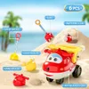 Sand Play Water Fun Super Wings Exclusive 6st Jett Car Summer Beach Set Hinks Car Sand Shovel Mögel Rake Watering Can Water Spela Toys For Kid 240321