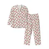 Pijamas masculinos cerejas vermelhas imprimir outono frutas bonitos casual conjuntos de pijama de grandes dimensões homens manga longa quarto impresso casa terno