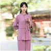 Roupas étnicas 2024 Chinês Tai Chi Artes Marciais Tops Calças Definir Taiji Wushu Wing Chun Uniforme Exercício Manhã Ao Ar Livre Caminhada Drop D OT9I4