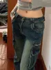 Frauen Jeans Cargo Frau Koreanische Mode Tasche Flare Hosen Frühling Sommer 2024 Vintage Streetwear Wischen Denim Pantalones Y2k