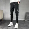 Calças masculinas primavera harem para homens roupas de luxo coreano todo o jogo magro ajuste casual corredores calças streetwear carga 36