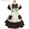 cosplay Anime Costumes Maid dress cute Lolita coffee shop maid costume role-playing uniform Japanese maid brown bow short sleeved cupcake dressC24321