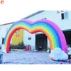 Actividades al aire libre de barco gratuito 12MWX5MH (40x16.5 pies) con arco inflable gigante de arco iris gigante con nubes y puerta de arco en forma de corazón para boda