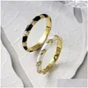 Cluster Rings S925 Sier Ring High End Black and White Emamel Stripe for Girls Fashion Par Drop Delivery Smycken otbla