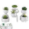 Decorative Flowers Artificial Succulents Plants 3Pcs Small Greenery In Ceramic Pot For Living Room Bathroom