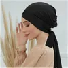 Ethnic Clothing Muslim Women Hijab Forehead Cross Hat Turban Head Scarf Chemo Cancer Cap Hair Loss Long Tail Bow Bonnet Beanies Headscarf