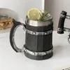 Mugs Creative Tiki Mug Wooden Barrel Beer With Handle Stainless Steel Viking Large Capacity Cocktail Cups Bar Tools