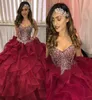 Vestido de fiesta burdeos vintage Vestidos de quinceañera Cariño Organza volantes Vestido de fiesta en cascada 2018 Corsé con cuentas superiores Vestidos baratos 4672093