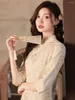 Ethnic Clothing Qingxiao Yulu Autumn Chic Young Chinese Style High-Grade Three-Quarter Sleeve Daily Lace Cheongsam Dress