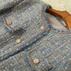 Abiti da lavoro Abbigliamento da donna europeo e americano per l'inverno 2024 Cappotto di tweed blu monopetto a maniche lunghe Gonne Abiti di moda