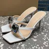 Carré bout ouvert femmes pantoufles à talons hauts de haute qualité strass décor croix liée en cuir véritable femme robe fête pantoufles à talons hauts mujer