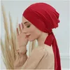 Ethnic Clothing Muslim Women Hijab Forehead Cross Hat Turban Head Scarf Chemo Cancer Cap Hair Loss Long Tail Bow Bonnet Beanies Headscarf