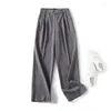 Damenhose, verwelkt, französischer Lazy-Light-Boyfriend-Stil, grau, schlichte Anzughose, Retro, hohe Taille, locker, lässig, für Damen