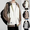 Hoodies masculinos grosso casaco de pelúcia com capuz inverno com fecho de zíper bolsos de cordão solto ajuste comprimento médio para o outono