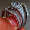 2024 Ins Top Vente Anneaux De Mariage Bijoux Vintage 3PCS 10KT Or Blanc Remplissage Rond Coupe 5A Zircon Cubique Fête Éternité Femmes Bague De Mariée Ensemble Cadeau