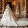 Princess High Neck A Line Wedding Dresses Long Sleeves Lace Appliques Royal Bridal Gowns Chapel Train Arabic Dubai Gorgeous Bride Dress 2024