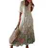 Casual Dresses Mid-Sleeve A-Line Dress Flower Print Maxi With Tassel Decor V Neck For Vacation Beach Women Loose Fit