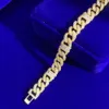 Ręcznie robione S925 Bagieette Moissanite Prong 14K Solid Gold Plated Miami Cuban Chain Link Bracelets