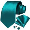 Bow Ties Teal Blue Solid Men's Silk Tie Set 8cm Bredd Neckhandduk Manschettknappar Bröllop Broscherkedja Gift For Men Dibangu