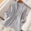 Damenanzüge 2024 Sommer Mode Frauen Blazer Kerb Kragen Jacke Casual Koreanische Anzug Mantel Streifen Lose Büro Dame Blazer Oberbekleidung