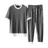 Erkek Moda Klasik Kıyafet Yaz Top Pantolon Düz Renk Cep Esnek Nefes Alabaç O Boyun Pleats ofis 240312 için gömlekçiler