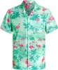 メンズカジュアルシャツ夏ハワイアンシャツ3Dフラミンゴパームリーフビーチトロピカルアロハ服