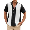 Camisas casuais masculinas camisa de férias diária manga curta listrada verão versátil vintage botão de boliche para baixo colarinho universal