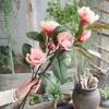Dekorativa blommor 1 st lyx Long STEM 3heads Artificial Magnolia Flower Branch For Home Wedding Decoration Fake Garden Decor Flores