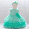 Girl Dresses Tulle Sequins Baby Dress Toddler Infant Lace Bow 1 Year Birthday Pink Princess Kids Party For Girls Prom Gown