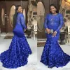 Vestido de fiesta de sirena negro azul real para niñas, cuentas de manga larga, vestidos de noche formales africanos de encaje, vestido de fiesta nigeriano de talla grande, batas de bal