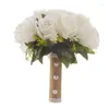 Decorative Flowers Bride Wedding Flower Bouquet Bridesmaid Artificial Silk Rose White Fake Crystal Party Prom Supplies