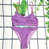 Buchstabendruck Bikini Badeanzüge für Frauen Feste Farbe doppelseitiger Polyesterstoff mit Dreikriemengurt Design Starke Einstellbarkeit sexy Frauen Badebekleidung