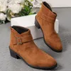 Boots 2024 Winter Female Suede Pointed Toe Fashion Chunky Heel Short Botte Femme Big Size Casual Zapatos Para Mujeres