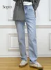 سراويل جينز عالية الخصر سراويل رفيعة زرقاء مستقيمة الساق الدنيم أزياء الشارع الرجعية على غرار تسع نقاط امرأة الملابس 2024