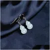 Dangle Chandelier Earrings Natural Hetian Jade White Gourd S925 Sterling Sire Trendy Exorcising and Fortune Ding Ornament for Drop del ot5qa