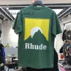 Męskie koszulki mężczyźni kobiety Kobiety Vintage ciężki materiał Rhude Box Perspective Tee Lektywne topy wielokolorowe Logo ładne T-shirt Rhude Rhude 7383