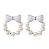 Stud Earrings 2024 Korean Elegant Fashion Round Crystal Wreath Bow For Women Imitation Pearls Jewelry Oorbellen Gift Drop Delivery Otfas